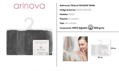 Toalla Antracita 30x50cm 500 gramos Arinova para Tocador