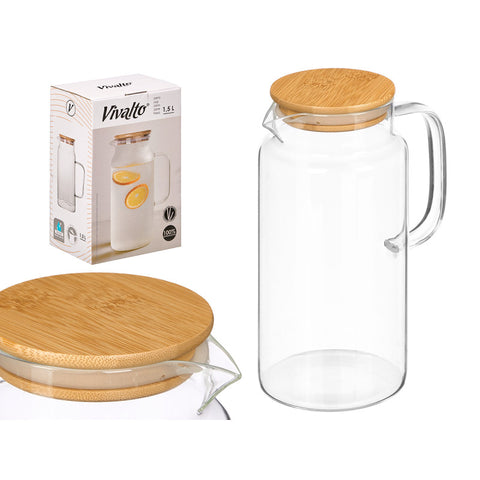 Jarra Borosilicato Cuadrada Tapa Bambú 1,5 Litros