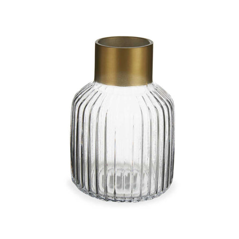 Jarrón Cristal Rayas Oro Grande Transparente