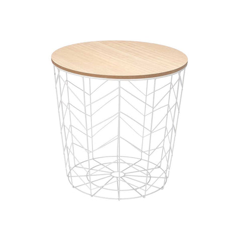 Mesa Auxiliar Acero 44x54cm Madera Blanca