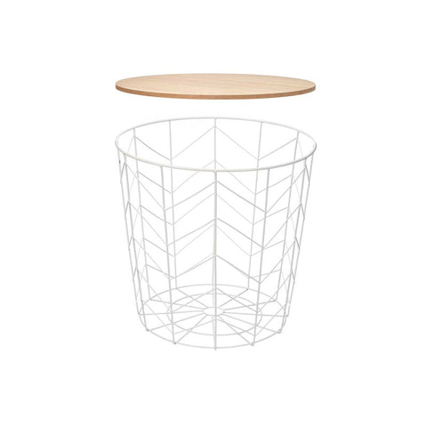 Mesa Auxiliar Acero 44x54cm Madera Blanca