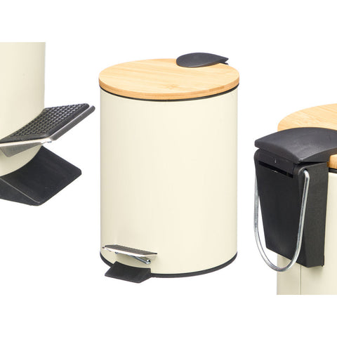 Papelera Metal Tapa Bambú 3L Beige