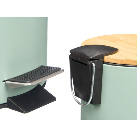 Papelera Metal Tapa Bambú 3L Menta