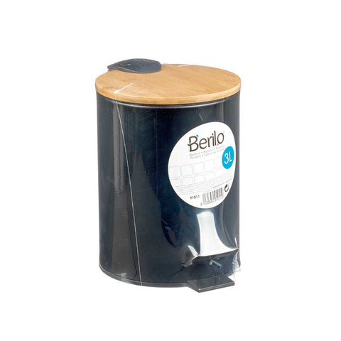 Papelera Metal Tapa Bambú 3L Negro