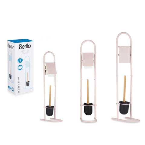 Portarrollo Escobilla Metal Bambú Rosa