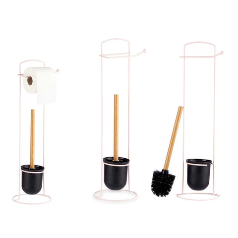 Portarrollo Metal Escobilla Metal Bambú Rosa