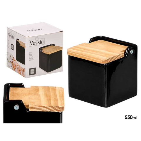 Salero Negro Cuadrado con Tapa 550ml
