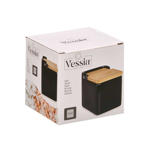 Salero Negro Cuadrado con Tapa 550ml