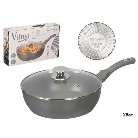 Sartén Honda Inducción 28cm Forjada con Tapa Gris Vilma
