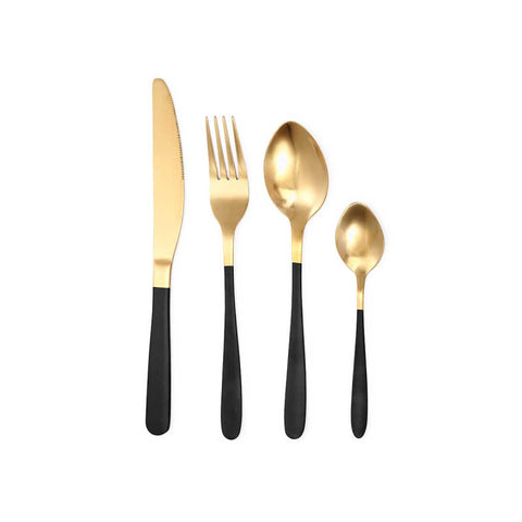 Set 16 Piezas Cubiertos Acero Negro/Dorado
