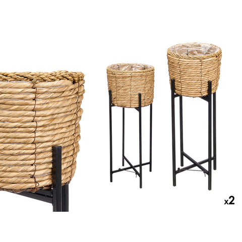 Set 2 Maceteros Mimbre Natural Patas Metal