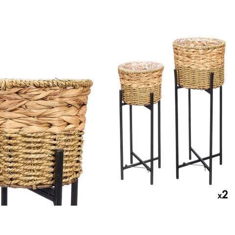 Set 2 Maceteros Mimbre Trenzado Patas Metal