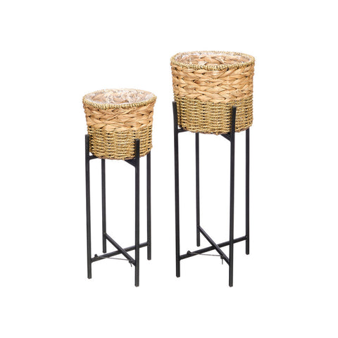 Set 2 Maceteros Mimbre Trenzado Patas Metal