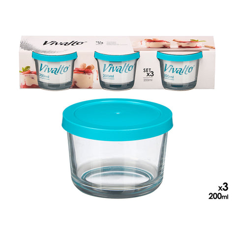 Set 3 Fiambreras Redondas Azul 200ml