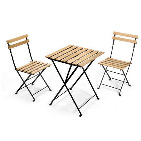 Set 3 pcs Mesa 2 Sillas Madera Clara Patas Metal