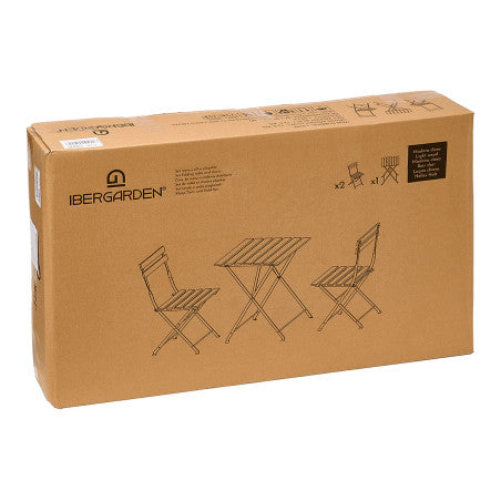 Set 3 pcs Mesa 2 Sillas Madera Clara Patas Metal