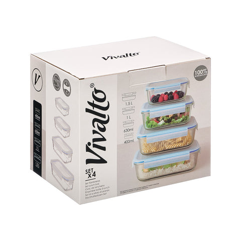 Set 4 Fiambreras Borosilicato Rectangulares