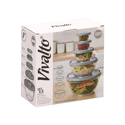 Set 5 Fiambreras Redondas Gris