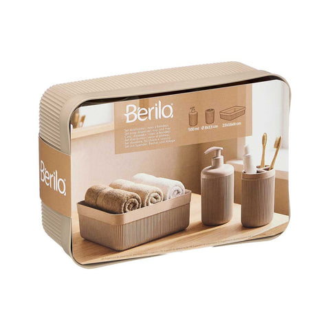 Set Dispensador Vaso Bandeja Rayas Beige
