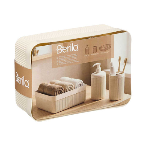 Set Dispensador Vaso Bandeja Rayas Blanco