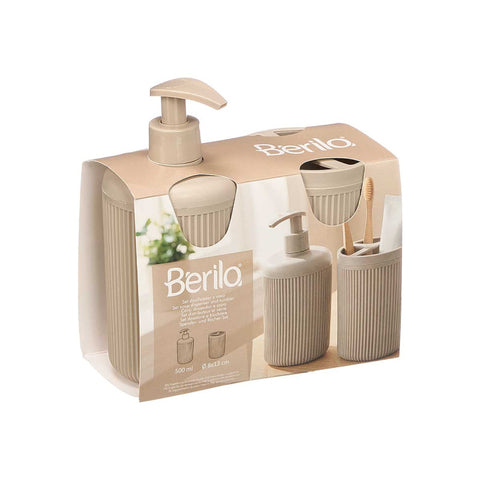 Set Dispensador Vaso Rayas Beige