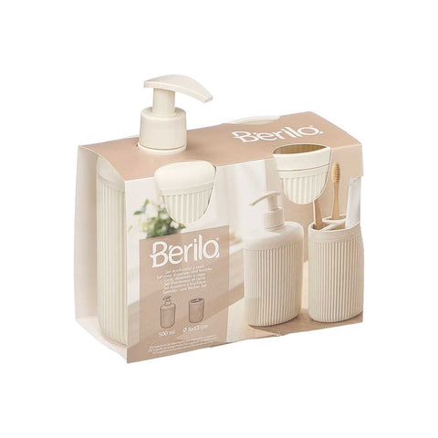 Set Dispensador Vaso Rayas Blanco