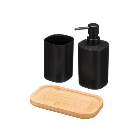 Set Dosificador Vaso Base Bambú Negro