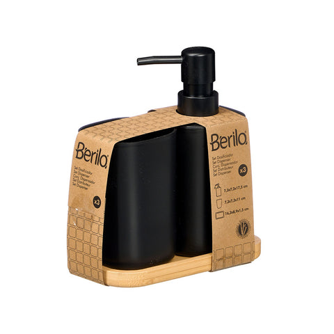 Set Dosificador Vaso Base Bambú Negro
