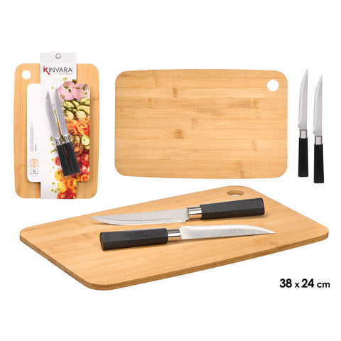 Set Tabla Bambú con 2 Cuchillos