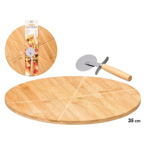 Set Tabla Bambú + Cortador Pizza