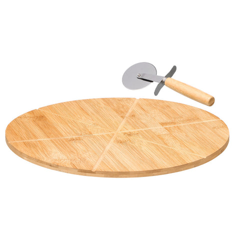 Set Tabla Bambú + Cortador Pizza