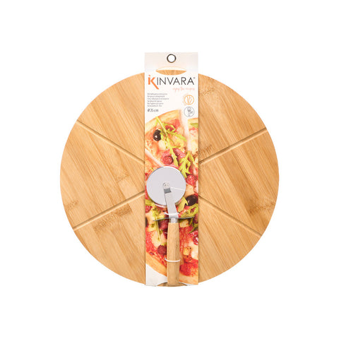 Set Tabla Bambú + Cortador Pizza