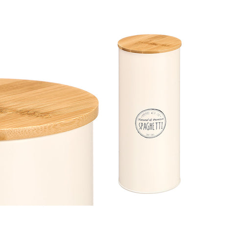 Tarro Alto Tapa Bambú Espagueti Colección Crema