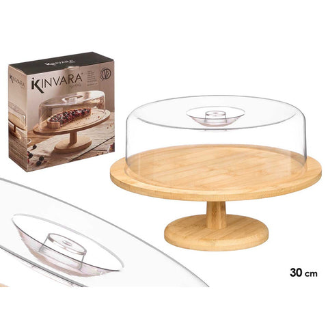Tartera de Bambú Pié 30cm Tapa Plástico