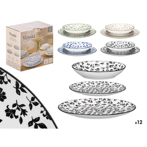 Vajilla 12 Piezas surtido en 4 colores (1 plato de cada color y tamaño)