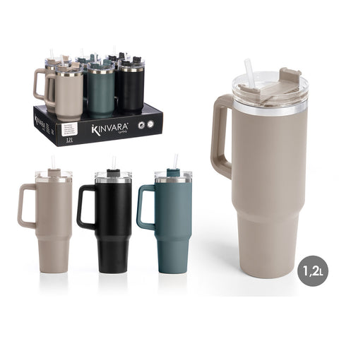 Vaso Térmico 1200ml Asa Pajita surtido 3 colores oscuros