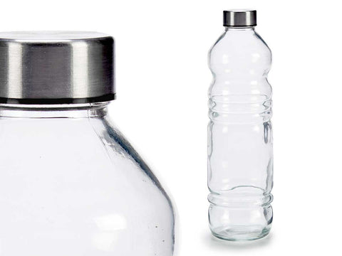 Botella Agua Cristal Transparente 1L con Tapa Hermética, Diseño
