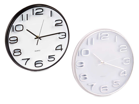 Reloj Redondo 32cm Plata/Negro Surtido