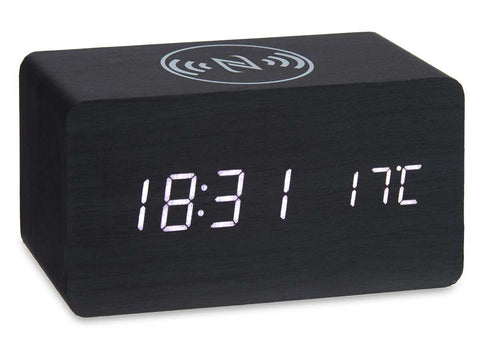 Reloj Negro con Alarma - Cargador Movil - Temperatura