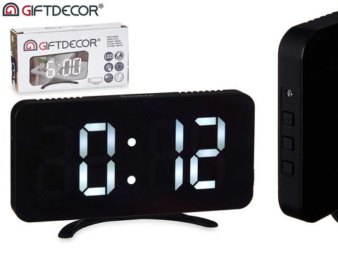 Reloj Digital de Espejo Negro Plástico 1,5 x 15,7 x 7,7cm