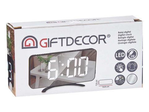 Reloj Digital de Espejo Negro Plástico 1,5 x 15,7 x 7,7cm