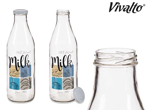 Botella de Leche Cristal 1 Litro Natural Milk – Fielhogar