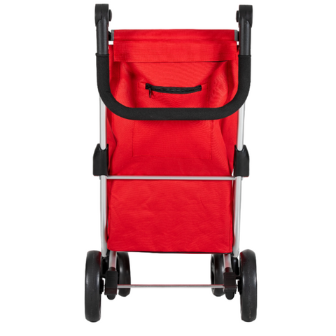 Carro de Compra Rojo Premium Plegable 4 Ruedas 40L Capacidad 25kg + Bolsa Térmica 8 Litros