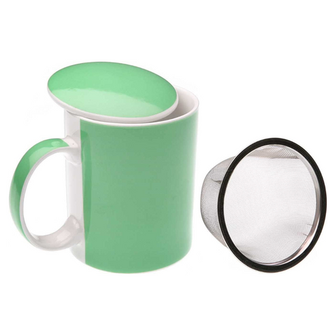 Taza de Infusiones de Porcelana Verde con Filtro 325 ml