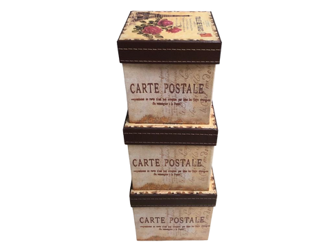 Pack 3 Cajas ''Carte Postale'' diseño París (Pequeña 13x13cm, Mediana 14,5x14,5cm, Grande 16x16cm)