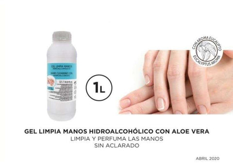 Botella de 1 Litro - Gel Desinfectante Hidroalcohólico Limpia Manos con Aloe Vera