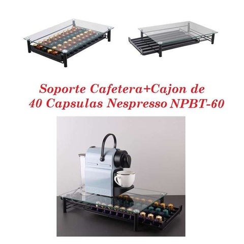 Soporte para Cafetera y Cajón de 60 cápsulas - Compatible con Formato Nespresso - 31 x 40,5 x 7 cm