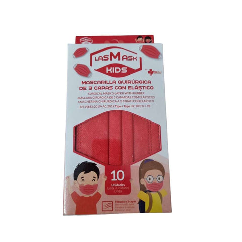 Mascarilla Quirúrgica infantil rojo pack 10 ud