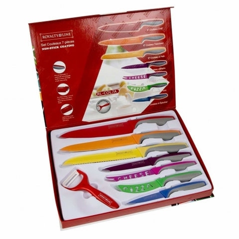 Set De 7 Cuchillos Con Pelador Multicolor Superafilados